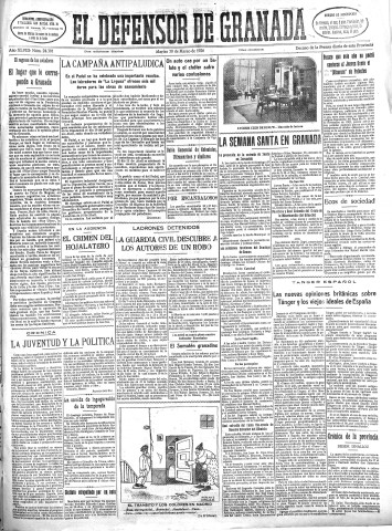 'El Defensor de Granada  : diario político independiente' - Año XLVIII Número 24301 Ed. Mañana - 1926 Marzo 30