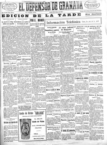 'El Defensor de Granada  : diario político independiente' - Año XLVIII Número 24302 Ed. Tarde - 1926 Marzo 30