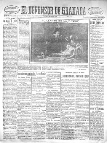 'El Defensor de Granada  : diario político independiente' - Año XLVIII Número 24307 Ed. Mañana - 1926 Abril 02