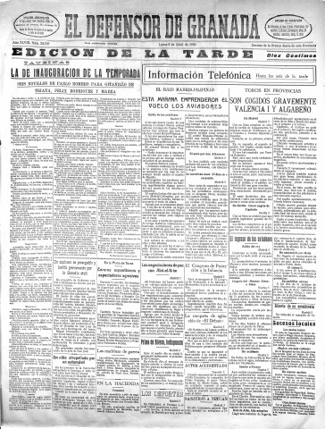 'El Defensor de Granada  : diario político independiente' - Año XLVIII Número 24310 Ed. Tarde - 1926 Abril 05