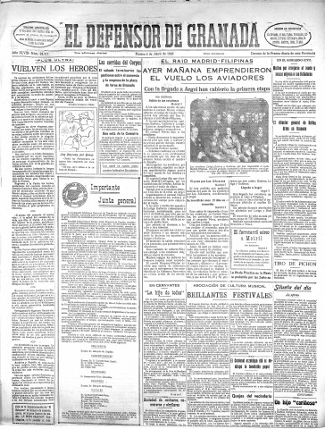 'El Defensor de Granada  : diario político independiente' - Año XLVIII Número 24311 Ed. Mañana - 1926 Abril 06