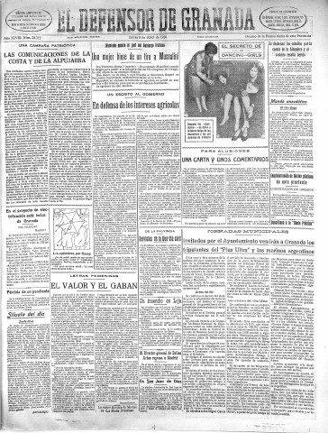 'El Defensor de Granada  : diario político independiente' - Año XLVIII Número 24315 Ed. Mañana - 1926 Abril 08