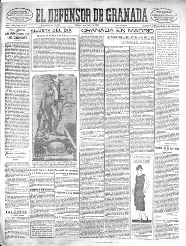 'El Defensor de Granada  : diario político independiente' - Año XLVIII Número 24319 Ed. Mañana - 1926 Abril 10
