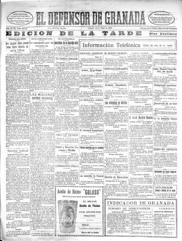 'El Defensor de Granada  : diario político independiente' - Año XLVIII Número 24320 Ed. Tarde - 1926 Abril 10