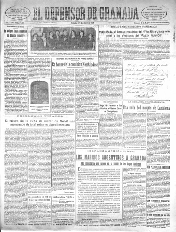 'El Defensor de Granada  : diario político independiente' - Año XLVIII Número 24331 Ed. Mañana - 1926 Abril 17