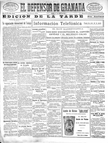 'El Defensor de Granada  : diario político independiente' - Año XLVIII Número 24332 Ed. Tarde - 1926 Abril 17