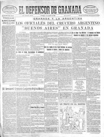 'El Defensor de Granada  : diario político independiente' - Año XLVIII Número 24333 Ed. Mañana - 1926 Abril 18