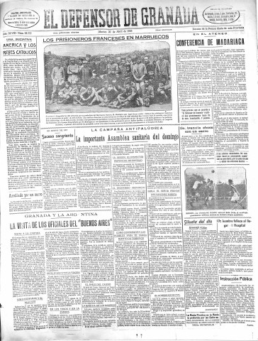 'El Defensor de Granada  : diario político independiente' - Año XLVIII Número 24335 Ed. Mañana - 1926 Abril 20