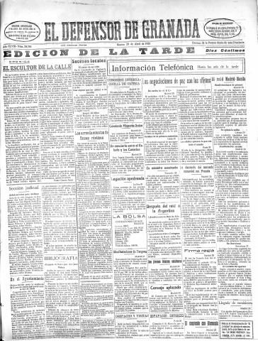 'El Defensor de Granada  : diario político independiente' - Año XLVIII Número 24336 Ed. Tarde - 1926 Abril 20