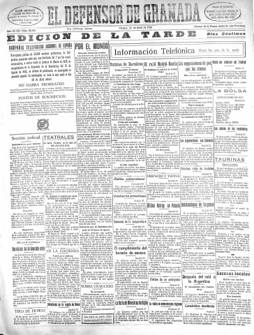 'El Defensor de Granada  : diario político independiente' - Año XLVIII Número 24342 Ed. Tarde - 1926 Abril 23