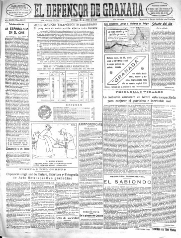 'El Defensor de Granada  : diario político independiente' - Año XLVIII Número 24345 Ed. Mañana - 1926 Abril 25