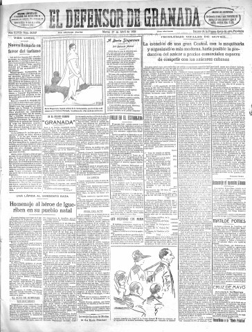 'El Defensor de Granada  : diario político independiente' - Año XLVIII Número 24347 Ed. Mañana - 1926 Abril 27