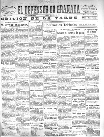 'El Defensor de Granada  : diario político independiente' - Año XLVIII Número 24352 Ed. Tarde - 1926 Abril 29