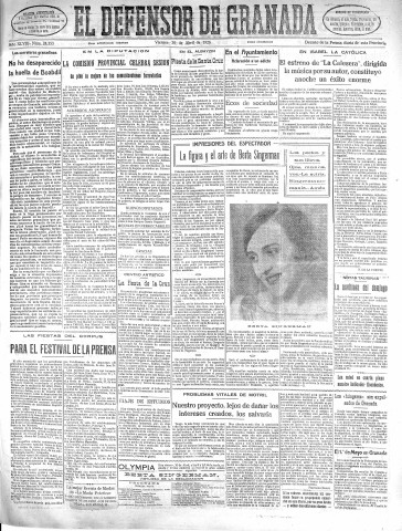 'El Defensor de Granada  : diario político independiente' - Año XLVIII Número 24353 Ed. Mañana - 1926 Abril 30