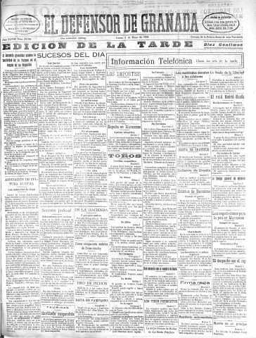 'El Defensor de Granada  : diario político independiente' - Año XLVIII Número 24356 Ed. Tarde - 1926 Mayo 03
