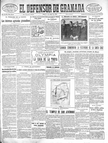 'El Defensor de Granada  : diario político independiente' - Año XLVIII Número 24357 Ed. Mañana - 1926 Mayo 04