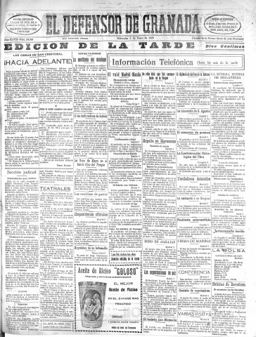 'El Defensor de Granada  : diario político independiente' - Año XLVIII Número 24360 Ed. Tarde - 1926 Mayo 05