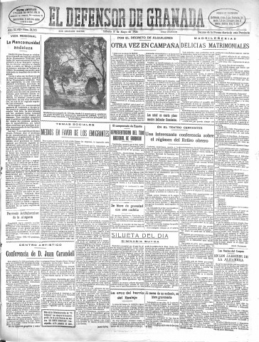'El Defensor de Granada  : diario político independiente' - Año XLVIII Número 24365 Ed. Mañana - 1926 Mayo 08