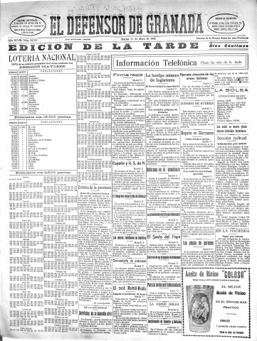 'El Defensor de Granada  : diario político independiente' - Año XLVIII Número 24370 Ed. Tarde - 1926 Mayo 11