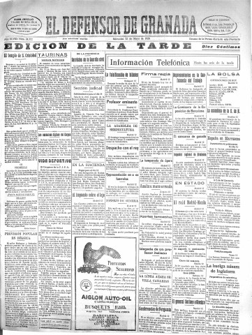 'El Defensor de Granada  : diario político independiente' - Año XLVIII Número 24372 Ed. Tarde - 1926 Mayo 12