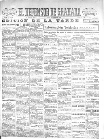 'El Defensor de Granada  : diario político independiente' - Año XLVIII Número 24376 Ed. Tarde - 1926 Mayo 14
