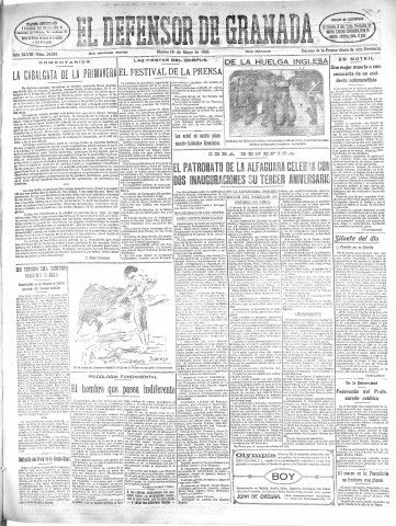 'El Defensor de Granada  : diario político independiente' - Año XLVIII Número 24382 Ed. Mañana - 1926 Mayo 18