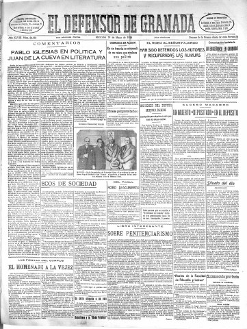 'El Defensor de Granada  : diario político independiente' - Año XLVIII Número 24384 Ed. Mañana - 1926 Mayo 19