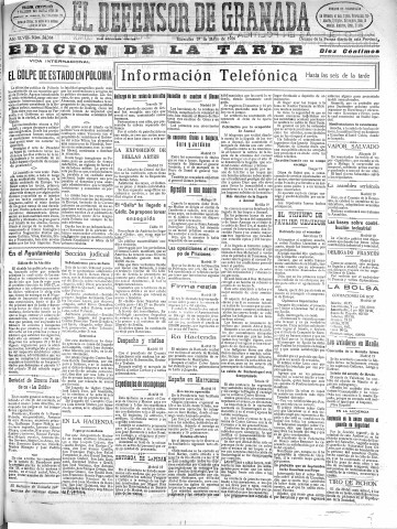 'El Defensor de Granada  : diario político independiente' - Año XLVIII Número 24385 Ed. Tarde - 1926 Mayo 19