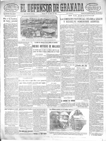 'El Defensor de Granada  : diario político independiente' - Año XLVIII Número 24388 Ed. Mañana - 1926 Mayo 21