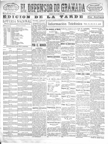 'El Defensor de Granada  : diario político independiente' - Año XLVIII Número 24389 Ed. Tarde - 1926 Mayo 21