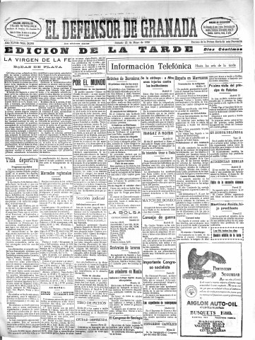 'El Defensor de Granada  : diario político independiente' - Año XLVIII Número 24390 Ed. Tarde - 1926 Mayo 22