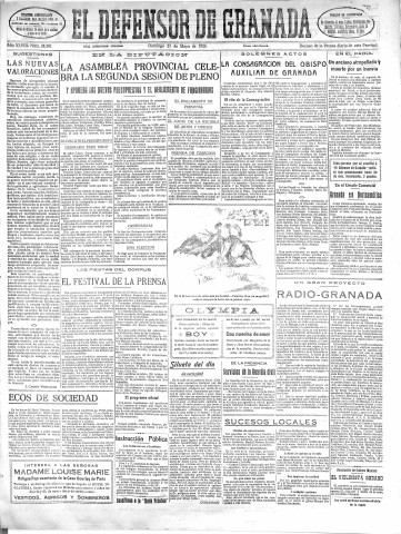 'El Defensor de Granada  : diario político independiente' - Año XLVIII Número 24391 Ed. Mañana - 1926 Mayo 23