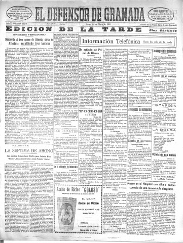 'El Defensor de Granada  : diario político independiente' - Año XLVIII Número 24392 Ed. Tarde - 1926 Mayo 24