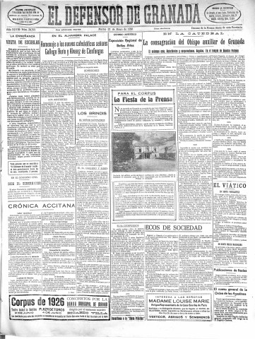 'El Defensor de Granada  : diario político independiente' - Año XLVIII Número 24393 Ed. Mañana - 1926 Mayo 25