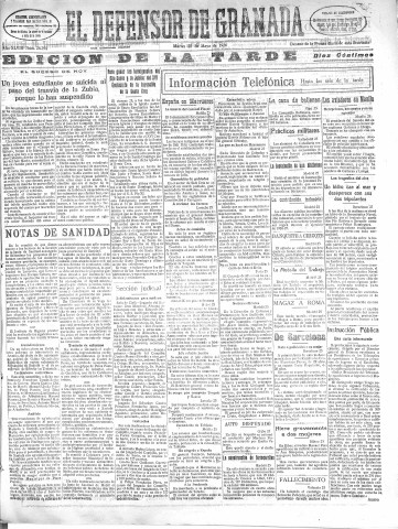 'El Defensor de Granada  : diario político independiente' - Año XLVIII Número 24394 Ed. Tarde - 1926 Mayo 25