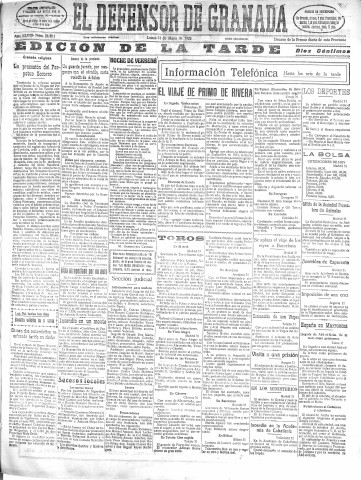 'El Defensor de Granada  : diario político independiente' - Año XLVIII Número 24404 Ed. Tarde - 1926 Mayo 31