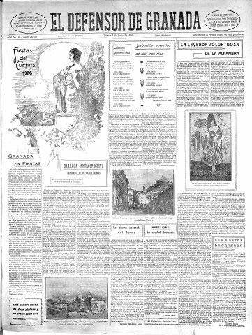 'El Defensor de Granada  : diario político independiente' - Año XLVIII Número 24409 Ed. Mañana - 1926 Junio 03