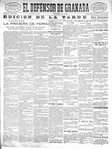 'El Defensor de Granada  : diario político independiente' - Año XLVIII Número 24410 Ed. Tarde - 1926 Junio 04