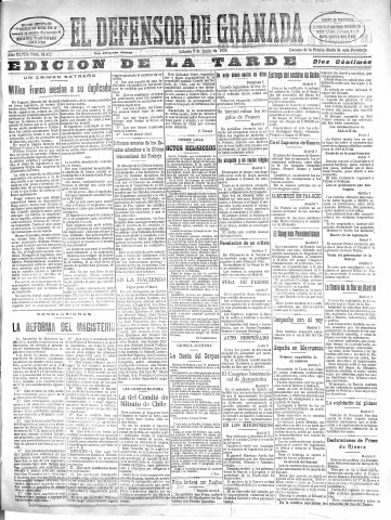 'El Defensor de Granada  : diario político independiente' - Año XLVIII Número 24411 Ed. Tarde - 1926 Junio 05