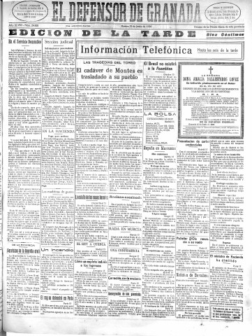 'El Defensor de Granada  : diario político independiente' - Año XLVIII Número 24420 Ed. Tarde - 1926 Junio 15