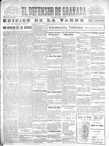 'El Defensor de Granada  : diario político independiente' - Año XLVIII Número 24422 Ed. Tarde - 1926 Junio 16
