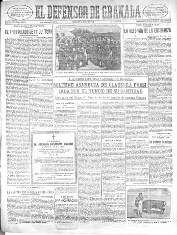 'El Defensor de Granada  : diario político independiente' - Año XLVIII Número 24423 Ed. Mañana - 1926 Junio 17
