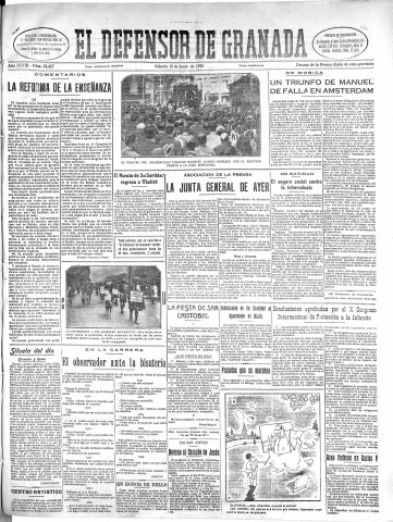 'El Defensor de Granada  : diario político independiente' - Año XLVIII Número 24427 Ed. Mañana - 1926 Junio 19
