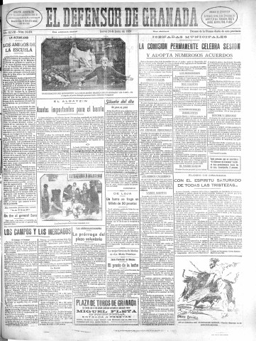 'El Defensor de Granada  : diario político independiente' - Año XLVIII Número 24434 Ed. Mañana - 1926 Junio 24