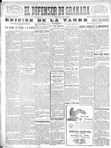 'El Defensor de Granada  : diario político independiente' - Año XLVIII Número 24437 Ed. Tarde - 1926 Junio 25