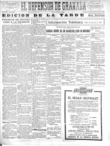 'El Defensor de Granada  : diario político independiente' - Año XLVIII Número 24441 Ed. Tarde - 1926 Junio 28