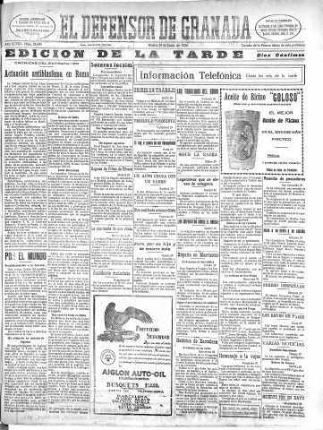 'El Defensor de Granada  : diario político independiente' - Año XLVIII Número 24443 Ed. Tarde - 1926 Junio 29