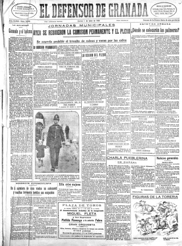 'El Defensor de Granada  : diario político independiente' - Año XLVIII Número 24446 Ed. Mañana - 1926 Julio 01