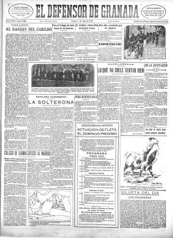 'El Defensor de Granada  : diario político independiente' - Año XLVIII Número 24448 Ed. Mañana - 1926 Julio 02