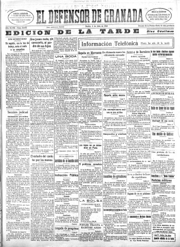 'El Defensor de Granada  : diario político independiente' - Año XLVIII Número 24455 Ed. Tarde - 1926 Julio 06